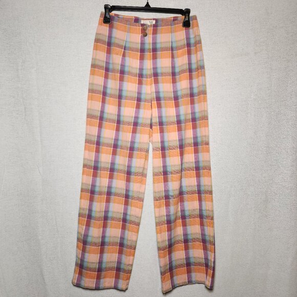 Billabong Pants The Salty Blonde Plaid Soft Linen Blend Size 24 - Picture 1 of 5